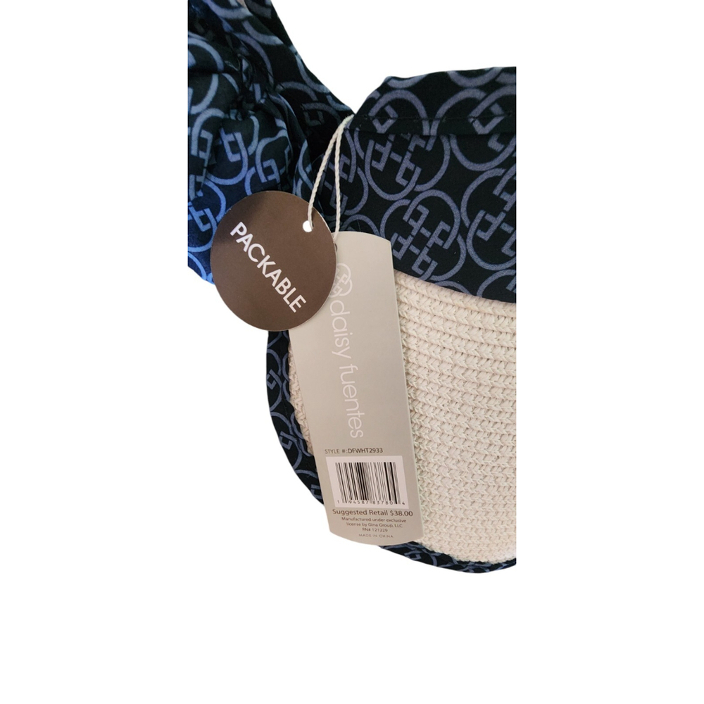 Daisy Fuentes Packable Sun Hat Navy Blue Monogram Print Floppy Wide Brim NWT $38 - Picture 5 of 9